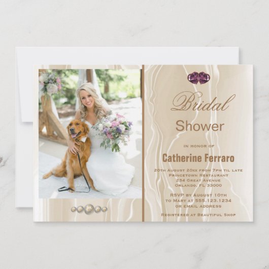 ブライダルシャワー&クリームシルク&ハート&フォト 招待状 (正面)