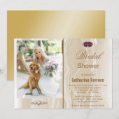 ブライダルシャワー&クリームシルク&ハート&フォト 招待状 (正面/裏面)