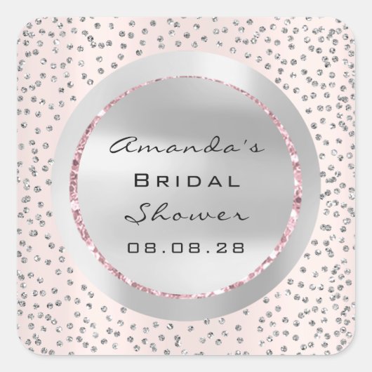 ブライダルシャワー スイート16 ローズ グリッター グレー コンフェッティ スクエアシール (正面)