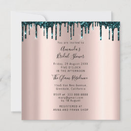 ブライダルシャワー スイート16th ドリップ ローズ ティール フォト 招待状