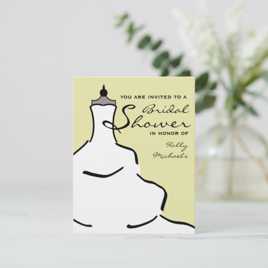 ブライダルシャワー-スタイリッシュなウェディングドレスのカスタム色 招待状 (スタンド正面)