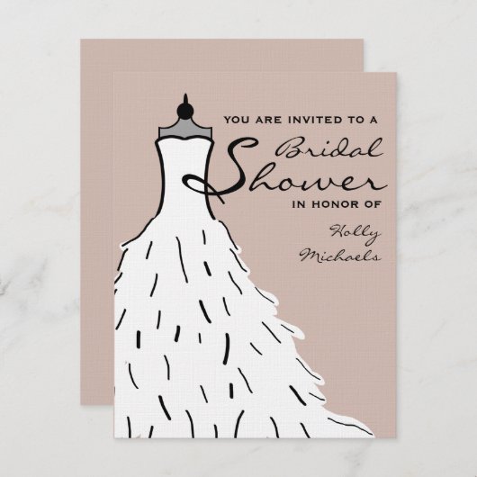 ブライダルシャワー-スタイリッシュのドレスカスタムの色 招待状 (正面/裏面)