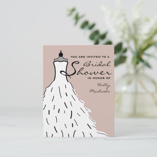 ブライダルシャワー-スタイリッシュのドレスカスタムの色 招待状 (スタンド正面)