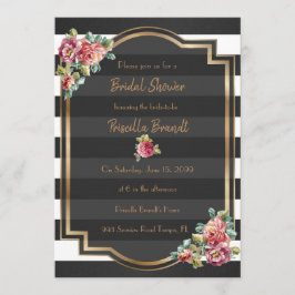 ブライダルシャワー、ストリップ、白黒 招待状