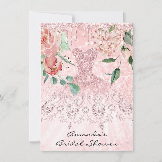 ブライダルシャワー スパーク ローズ ピンク ローズ ドレス フラワーズ 招待状 (裏面)