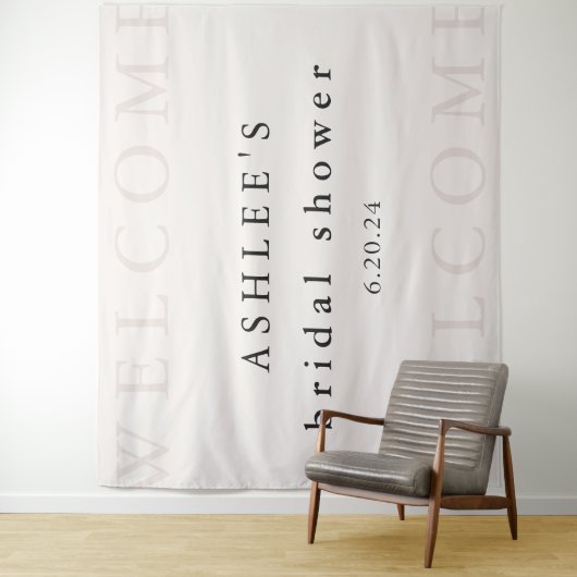 ブライダルシャワー タウペとブラックのタイポグラフィー ウェルカム タペストリー (インサイチュ)