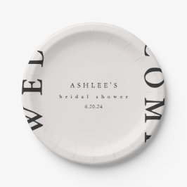 ブライダルシャワー タウペとブラックのタイポグラフィー ウェルカム ペーパープレート