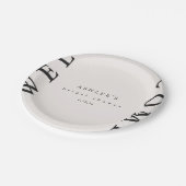 ブライダルシャワー タウペとブラックのタイポグラフィー ウェルカム ペーパープレート (アングル)