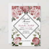 ブライダルシャワー - ダークピンク フローラル 招待状 (正面)