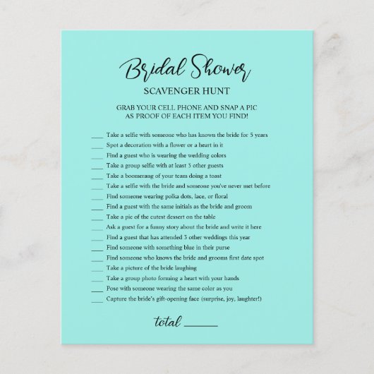 ブライダルシャワー ティール色の宝探しゲーム (正面)