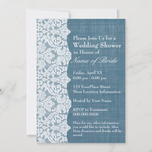 ブライダルシャワー：デニムとレースパターン 招待状 (正面)