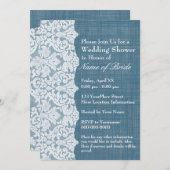 ブライダルシャワー：デニムとレースパターン 招待状 (正面/裏面)