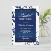 ブライダルシャワー – ネイビーブルーマーブルホワイト&シルバー 招待状 (スタンド正面)