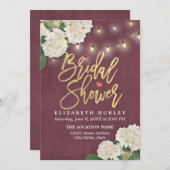 ブライダルシャワー ハイドレンジア 花 光 バーガンディ レッド 招待状 (正面/裏面)