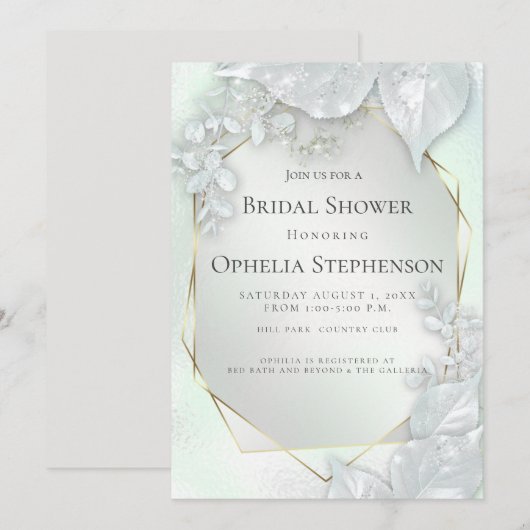ブライダルシャワー |ハネディグリーンパールきらめく 招待状 (正面/裏面)