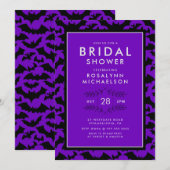 ブライダルシャワー |ハロウィンパープルこうもりパターン 招待状 (正面/裏面)