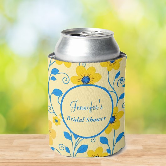 ブライダルシャワー-バターイエローと青の花 缶クーラー