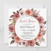 ブライダルシャワー、バラ金ゴールド及び赤面フローラ 招待状 (正面)