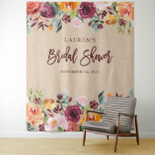 ブライダルシャワー | バーガンディーフラワーフォトバックドロップ タペストリー (インサイチュ)