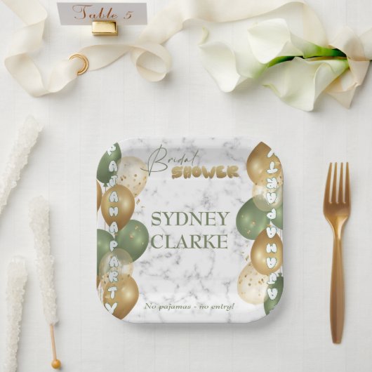 ブライダルシャワー。パジャマパーティー ペーパープレート (ウェディング)