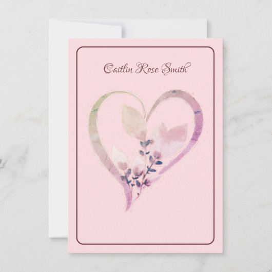 ブライダルシャワー、パステルピンク輪郭 招待状 (裏面)