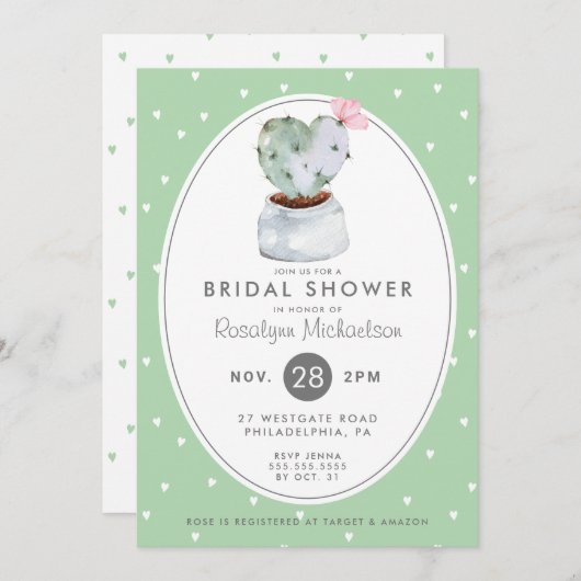 ブライダルシャワー |パステル水彩サボテン 招待状 (正面/裏面)