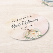 ブライダルシャワー パンプキン 秋 クリーム ローズゴールド ラウンドペーパーコースター (アングル)