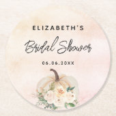 ブライダルシャワー パンプキン 秋 クリーム ローズゴールド ラウンドペーパーコースター (正面)