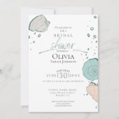 ブライダルシャワー |ビーチシーシェルズコーラルサンドティール（緑がかった色） 招待状 (正面)