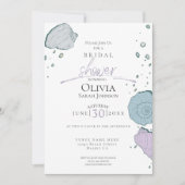 ブライダルシャワー |ビーチシーシェル薄紫ダスティブルー 招待状 (正面)