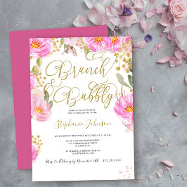 ブライダルシャワー ピンクとゴールドの花 フラワー ブランシュ バブル 招待状