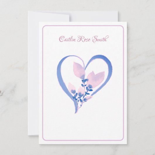 ブライダルシャワー、ピンクのアウトライン水色 招待状 (裏面)