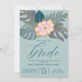ブライダルシャワー |ピンクのトロピカルリリーフローラ 招待状 (正面)