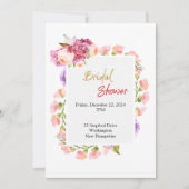 ブライダルシャワー、ピンクのフローラ縁ど 招待状 (正面)