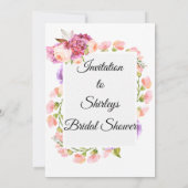 ブライダルシャワー、ピンクのフローラ縁ど 招待状 (裏面)