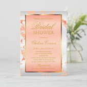 ブライダルシャワー – ピーチマーブルホワイト&金ゴールド 招待状 (スタンド正面)