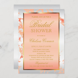 ブライダルシャワー – ピーチマーブルホワイト&金ゴールド 招待状