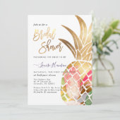 ブライダルシャワー、フェイク金ゴールド水彩パイナップル セーブザデート (スタンド正面)