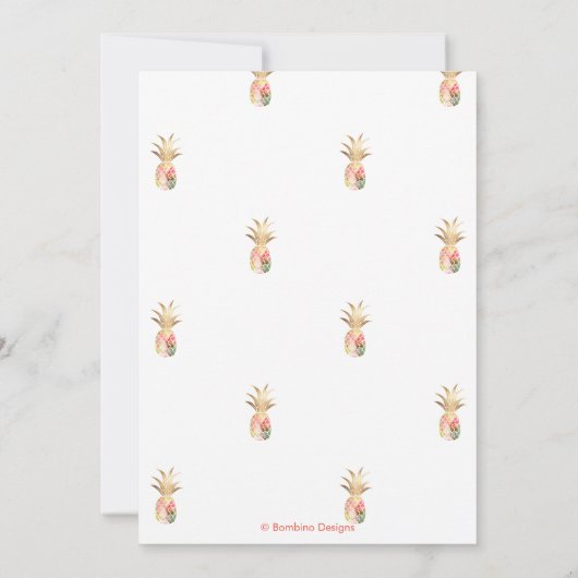 ブライダルシャワー、フェイク金ゴールド水彩パイナップル セーブザデート (裏面)