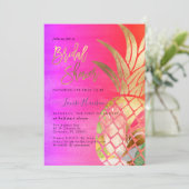 ブライダルシャワー、フェイク金ゴールド水色パイナップル セーブザデート (スタンド正面)