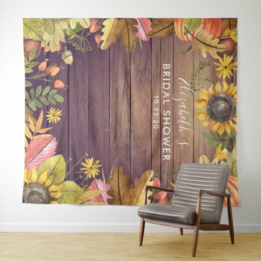 ブライダルシャワー フォトバックドロップ 秋の葉 かぼちゃ タペストリー (インサイチュ(横))