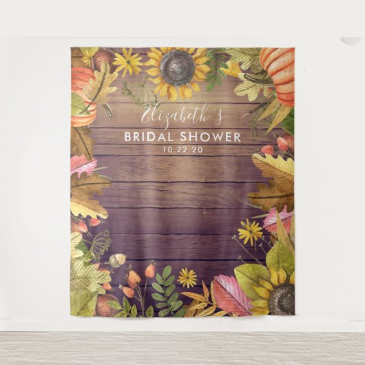 ブライダルシャワー フォトバックドロップ 秋の葉 かぼちゃ タペストリー (正面)