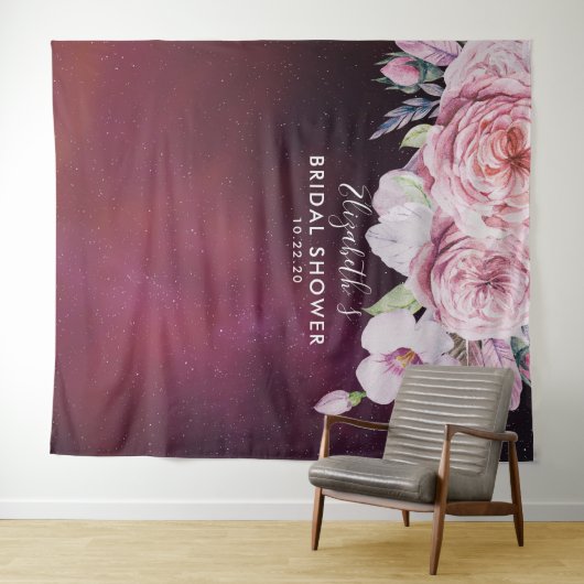 ブライダルシャワー フォトブース 背景 ボヘミアンフラワー バーガンディ タペストリー (インサイチュ(横))
