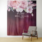 ブライダルシャワー フォトブース 背景 ボヘミアンフラワー バーガンディ タペストリー (インサイチュ)
