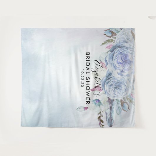 ブライダルシャワー フォト背景 ボホ フラワー フェザー タペストリー (正面(横))