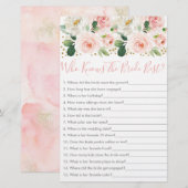 ブライダルシャワー フラワー 誰が花嫁を一番知っている？ ゲーム (正面/裏面)