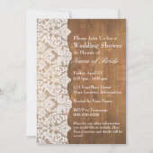 ブライダルシャワー:フローラレースパターンと素朴木材 招待状 (正面)