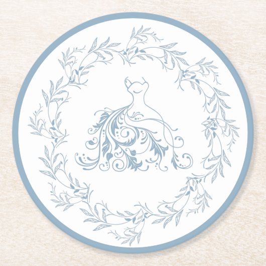 ブライダルシャワー – ブエレガントルーシャワー紙コースター ラウンドペーパーコースター (正面)