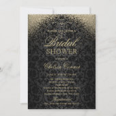 ブライダルシャワー – ブラックダマスクと金ゴールドグリッター 招待状 (正面)