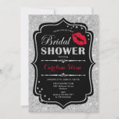 ブライダルシャワー - ブラック レッド シルバー 招待状 (正面)